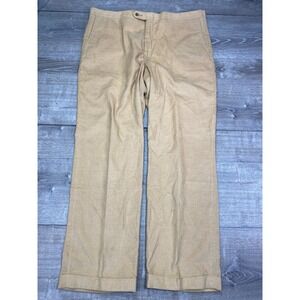 VTG Sansabelt Khaki Corduroy Flat Front Pant Mens 38x32 Pleated Cuffed  Trousers